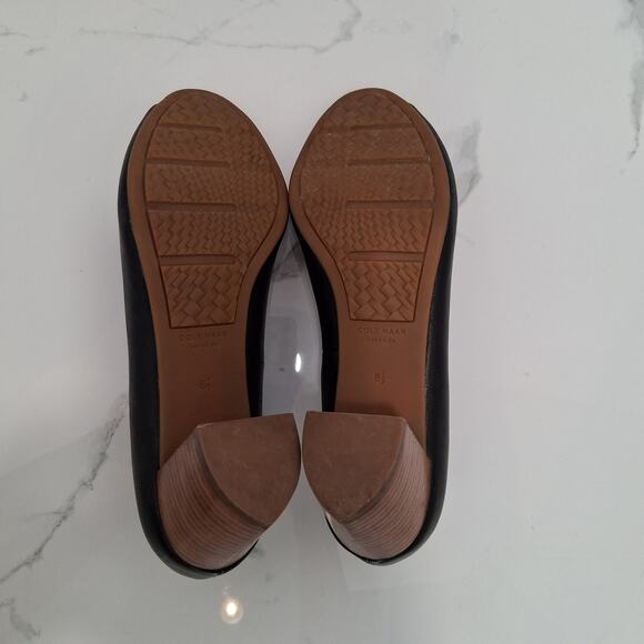 Cole Haan Women Open Toe Pumps Leather 2.5 Inch Brown Block Heel Black Size-8.5B - Picture 8 of 9